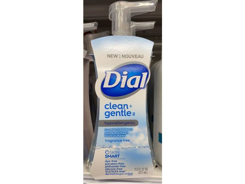 Dial Clean + Gentle Foaming Hand Wash, Hypoallergenic, Fragrance Free, 7.5 fl oz/221 mL