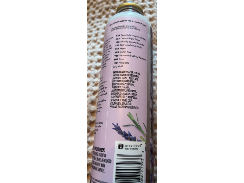 Love Home & Planet Re-Wear Dry Wash Spray, Lavender & Argan Oil, 6.76 fl oz/200 mL, Pack Of 3