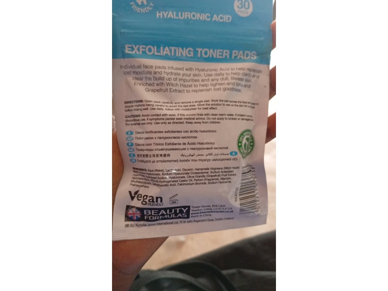 Beauty Formulas Exfoliating Toner Pads, 30 Count