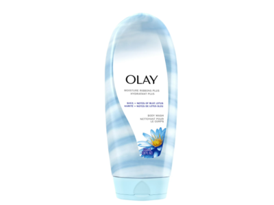 Olay Moisture Ribbons Plus Shea + Blue Lotus Body Wash, 18 fl oz/532 mL, Pack Of 4