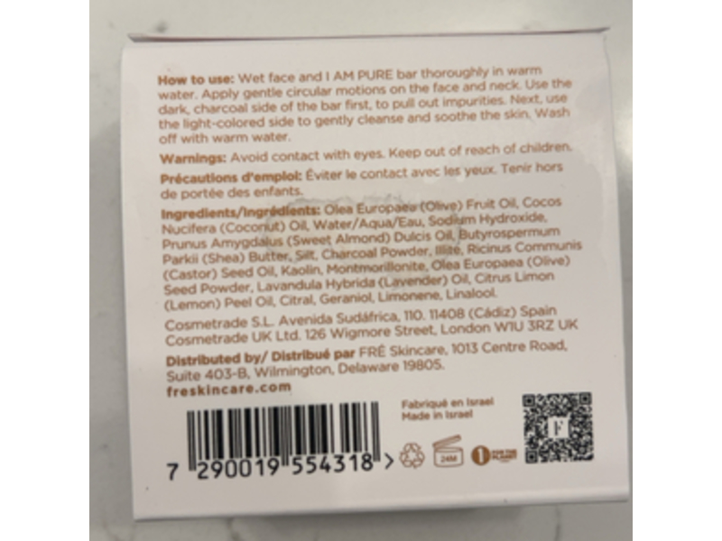 FRE Dual Facial Cleansing Bar, I Am Pure, 3.7 oz/105 g