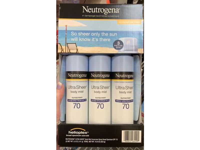 Neutrogena Ultra Sheer Sunscreen Body Mist, SPF 70, 5.0 oz/141 g, Pack Of 3