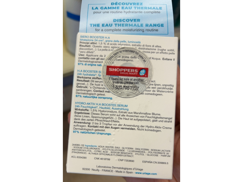 Uriage Eau Thermal Serum Booster H. A. , 1 fl oz/30 mL