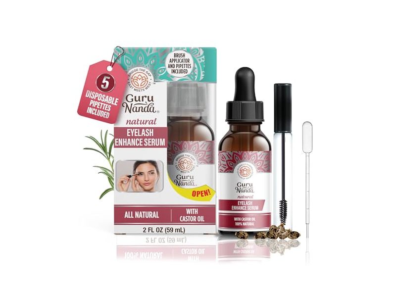 GuruNanda Natural Eyelash Enhance Serum, Castor Oil, 2 fl oz/59 mL