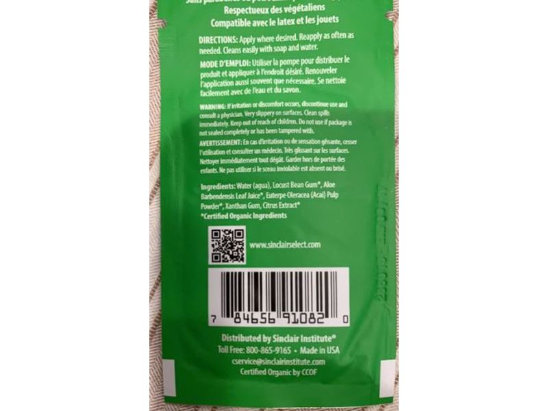 Sinclair Select Organic Personal Lubricant & Moisturizer, 0.1 fl oz/3 mL