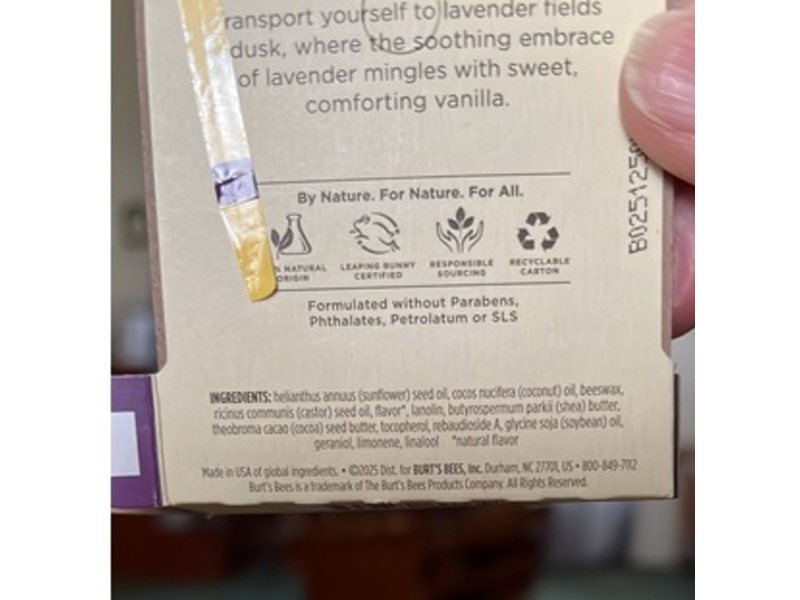 Burt's Bees Moisturizing Lip Balm, Lavender Vanilla, 0.15 oz/4.25 g