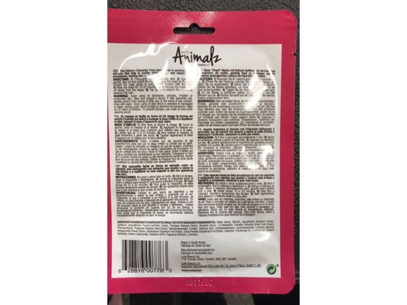 Pretty Animalz By Masque Bar Anti-Imperfection Sheet Mask, Unicorn, 0.71 fl oz/21 mL