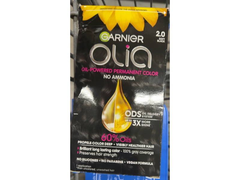 Garnier Olia Oil Powered Permanent Color, 2.0 Soft Black