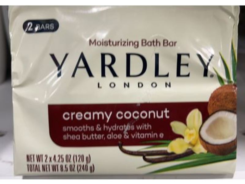 Yardley London Moisturizing Bath Bar, Creamy Coconut, 2 Count, Pack of 4