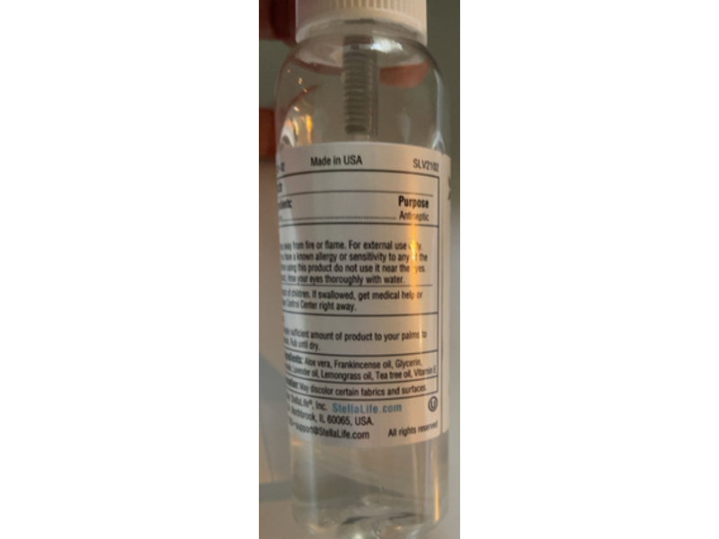 Stellalife Moisturizing Hand Sanitizer, Aloe, Essential Oil & Vitamin C, 2 fl oz/59 mL