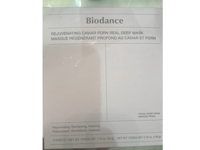 Biodance Rejuvenating Caviar PDRN Real Deep Mask, 1.19 oz/34 g, Count 4