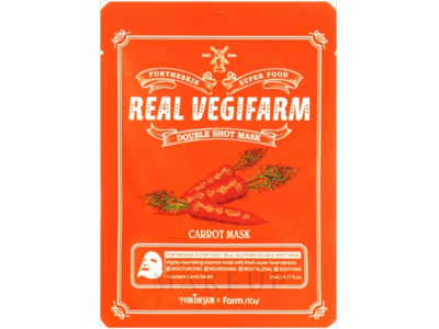 FortheSkin Real Vegifarm Double Shot Mask, Carrot, 0.77 fl oz/23 mL