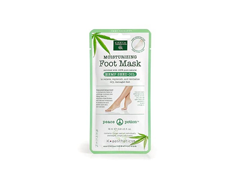 Earth Therapeutics Moisturizing Foot Mask, Hemp Seed Oil, 0.61 fl oz/18 mL