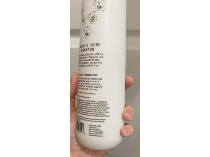 V & Co Smooth & Shine Shampoo, Peptides + Argan Oil, 12 fl oz/355 mL