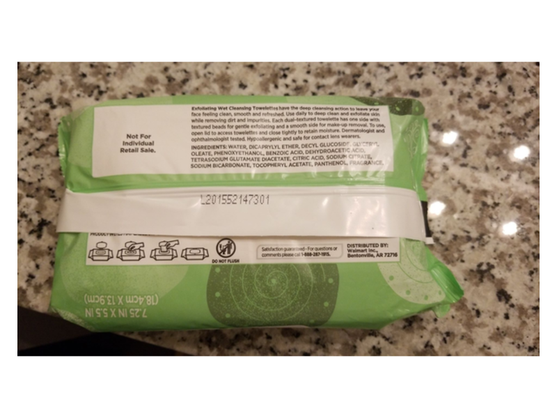 Equate Beauty Exfoliating Wet Cleaning Towelettes, 60 Wipes