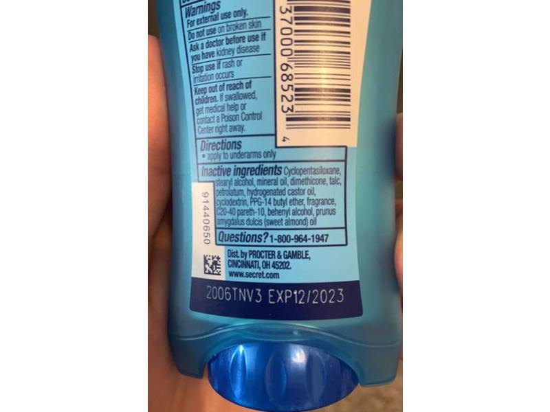 Secret Outlast Sweat & Odor Invisible Solid Deodorant, +Almond Oil, 2.6 oz/73 g