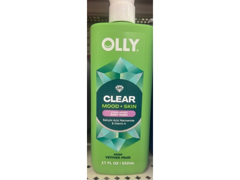 Olly Clear Mood + Skin Vitamin Infused Body Wash, Crisp Vetiver Pear, 17 fl oz/502 mL