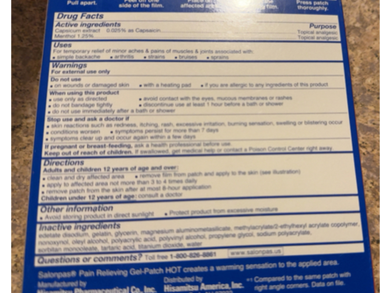 Salonpas Pain Relieving Gel - Patch Hot, 6 Count, Pack Of 2