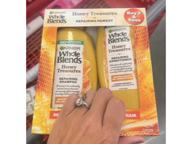 Garnier Whole Blends Repairing Shampoo & Repairing Conditioner Set, Honey Treasures, 12.5 fl oz/370 mL