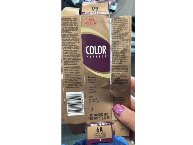 Wella Professional Permanent Cream Hair Color, 6A dark Ash Blonde, 2 fl oz/57 g