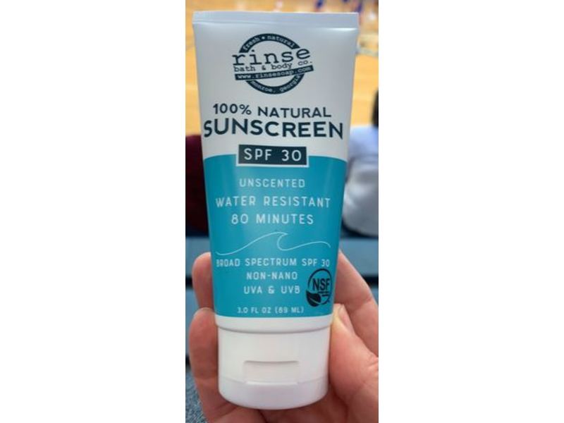 RInse Bath & Body Co 100% Natural Sunscreen, SPF 30, Unscented, 3 fl oz/89 mL