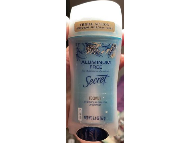 Secret 48 Hr Odor Protection Deodorant, Aluminum Free, Coconut, 2.4 oz/68 g, Pack Of 3