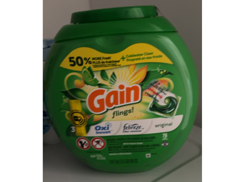 Gain flings Oxi Boost Laundry Detergent Soap Pacs, Original Scent, 96 Loads, 56 oz/1.61 kg