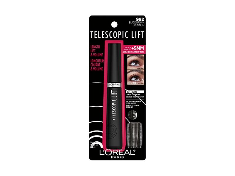 L'Oreal Paris Telescopic Lift Washable Mascara, 992 Black Brown, 0.33 fl oz/10 mL