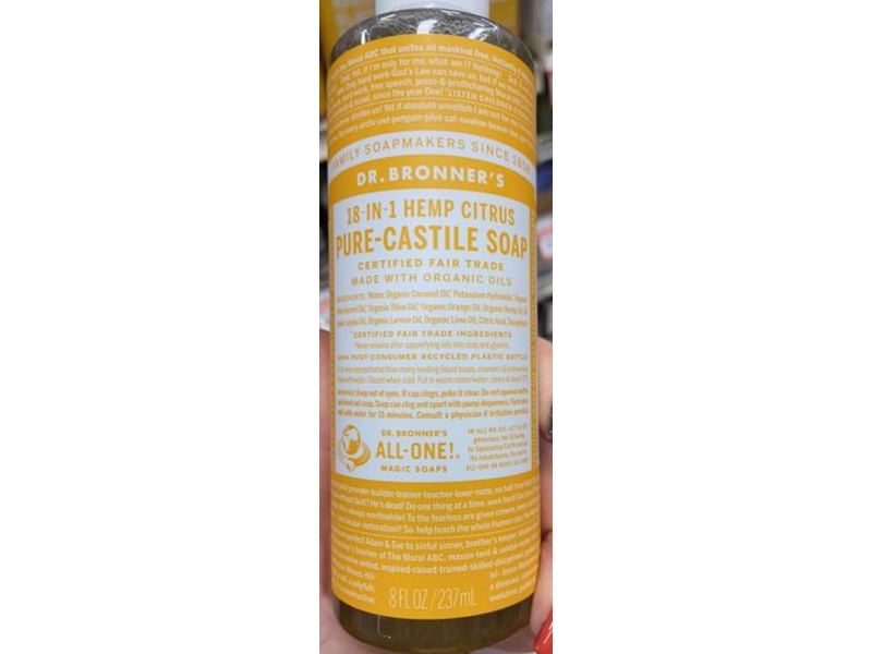Dr. Bronner's 18-in-1 Hemp Citrus Liquid Soap, 8 fl oz/237 mL
