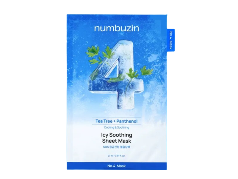 Numbuzin Icy Soothing Sheet Mask, Tea Tree+Panthenol, 0.91 fl oz/27 mL, Pack Of 5