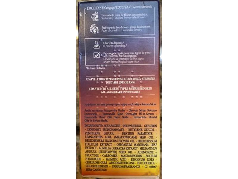 L'Occitane Immortelle Overnight Reset Oil-in-Serum, 1 fl oz/30 mL