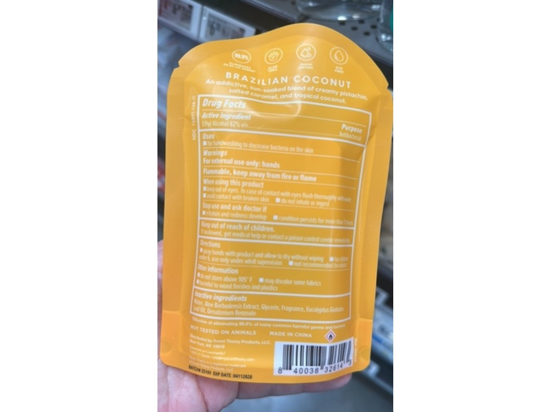 Scent Theory Hand Sanitizer Moisturizing Spray, Brazilian Coconut, 1 fl oz/30 mL