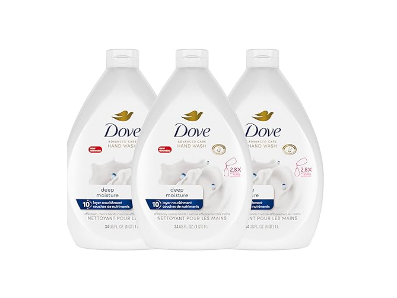 Dove Deep Moisture Hand Wash, 34 fl oz/1 L, Pack Of 3
