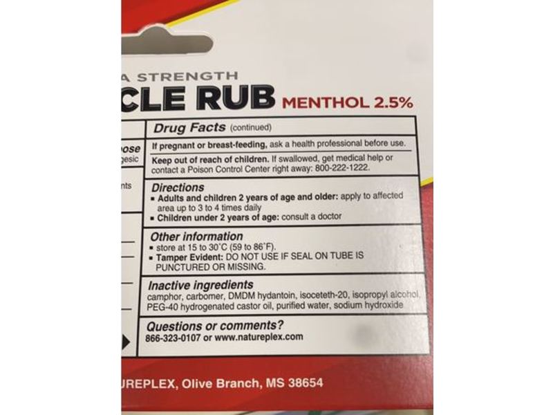 Natureplex Extra Strength Muscle Rub Fast Penetrating Pain Relieving Gel, Menthol 2.5% , 1.5 oz/42.5 g