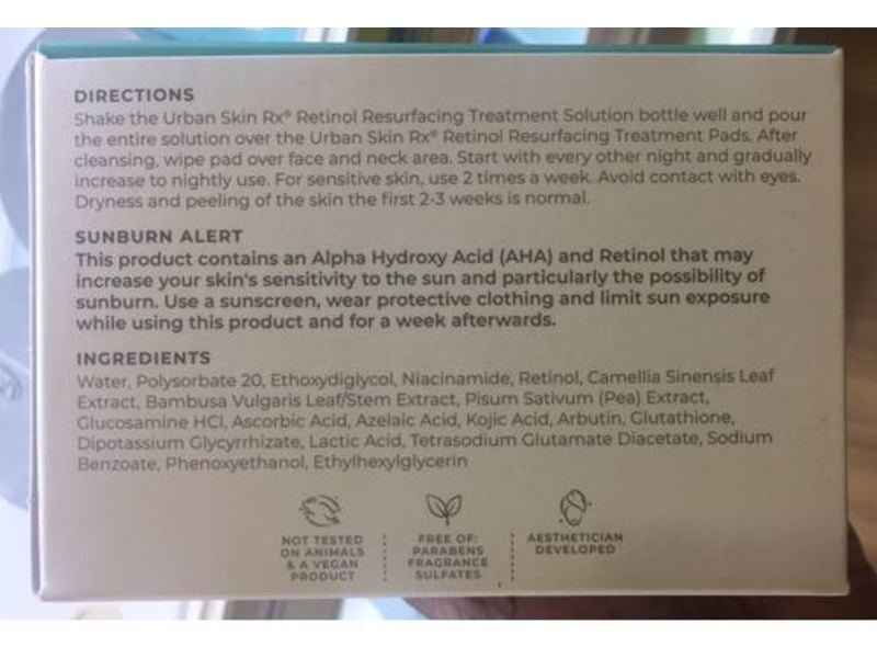 Urban Skin Rx Pro Strength Retinol Resurfacing Treatment Pads, 60 Counts