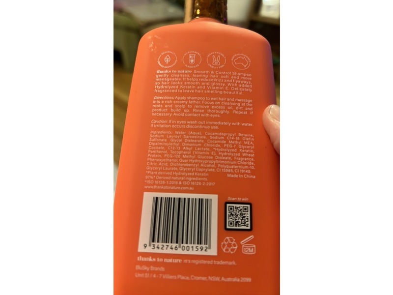 Thanks To Nature Smooth & Control Shampoo, Keratin, 16.9 fl oz/500 mL