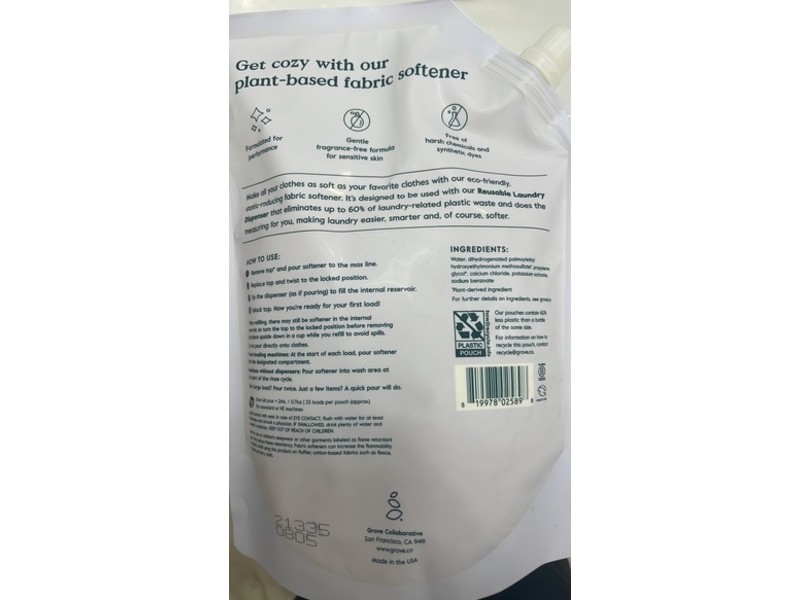 Grove Collaborative Ultra-Concentrated Fabric Softener, Free & Clear, 33 Loads, 24 oz/710 mL