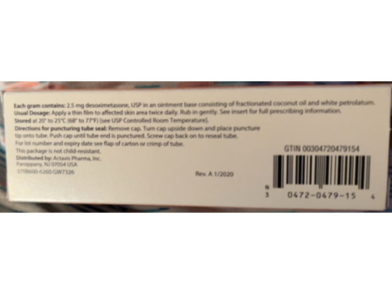 Desoximetasone Ointment, 0.25%, 15 g, Actavis (Rx)