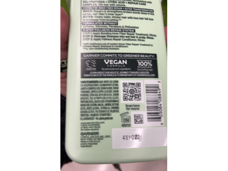 Garnier Fructis Hair Filler Fullness Repair Shampoo, 10.1 fl oz/300 mL