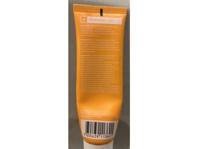 Paula's Choice Vitamin C Sheer Moisturizer Sunscreen, SPF 50, 2 fl oz/60 mL