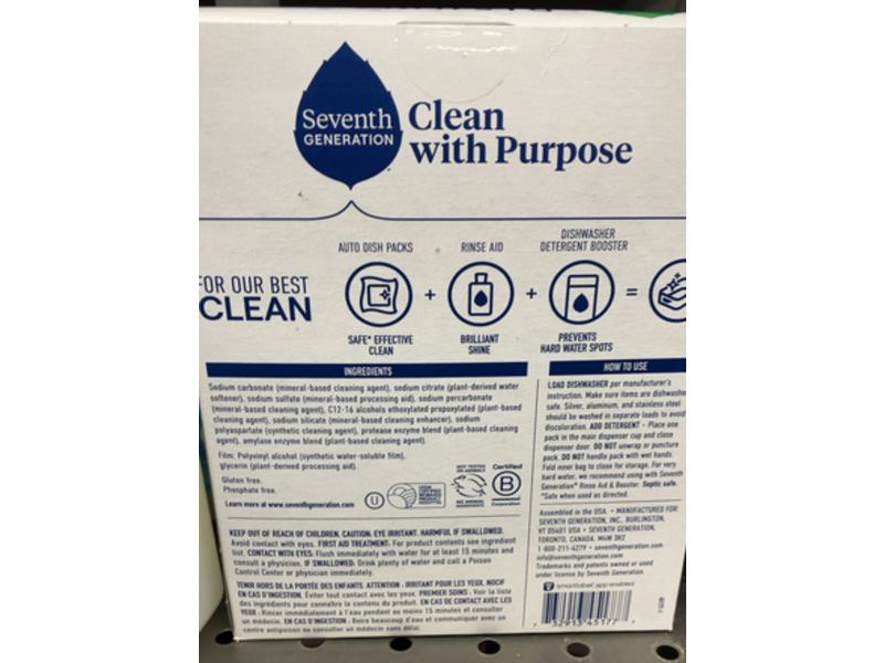 Seventh Generation Dishwasher Packs, Free & Clear, 10.5 oz/300 g, 20 Count