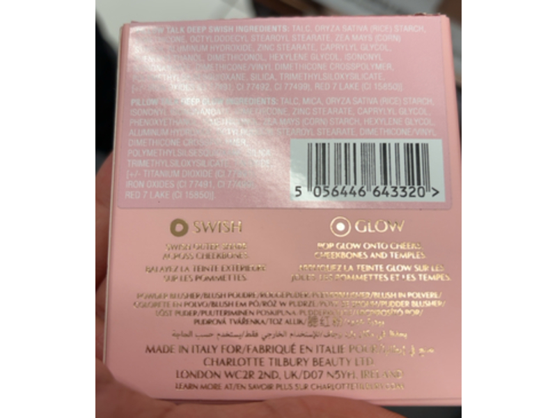 Charlotte Tilbury Cheek To Chic Swish & Glow Blusher, Pillow Talk, 0.28 oz/8 g