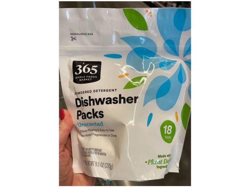 365 Whole Foods Market Diswasher Powered Detergent Packs, Unscented, 9.5 oz/270 g, 18 Ct