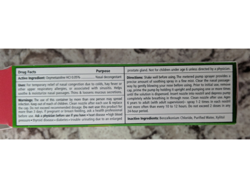 Xlear 12-Hour Decongestant Nasal Spray, Instant Relief, 0.5 fl oz/14.8 mL