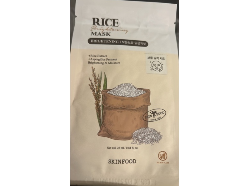 Skinfood Rice Brightening Mask, Rice Extract + Aspergillus Ferment, 0.84 fl oz/25 mL