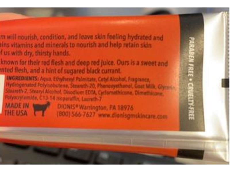 Dionis Goat Milk Hand Cream, Blood Orange, 1 oz/28 g