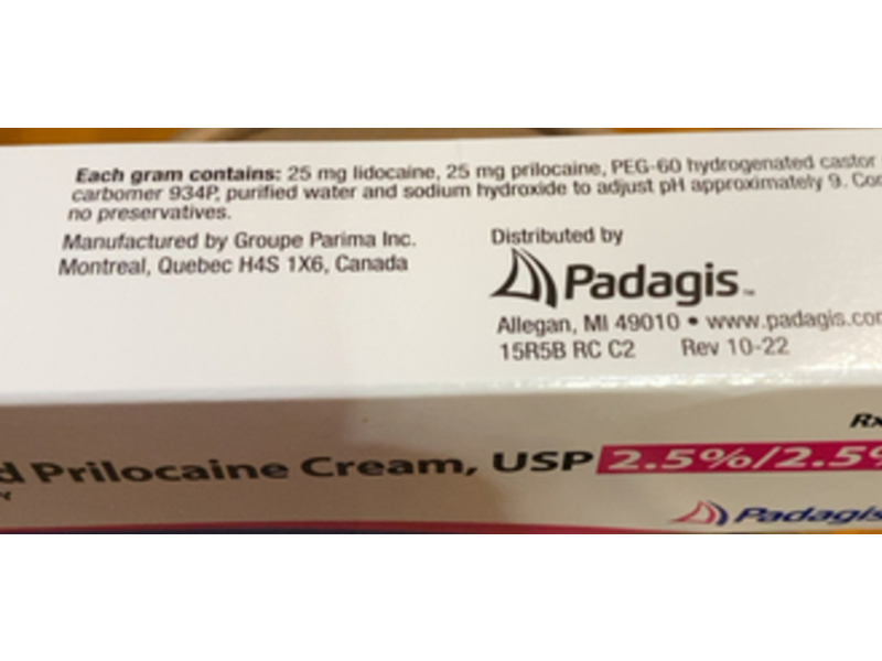 Lidocaine and Prilocaine Cream, 2.5% / 2.5% , 30 g, Padagis (Rx)