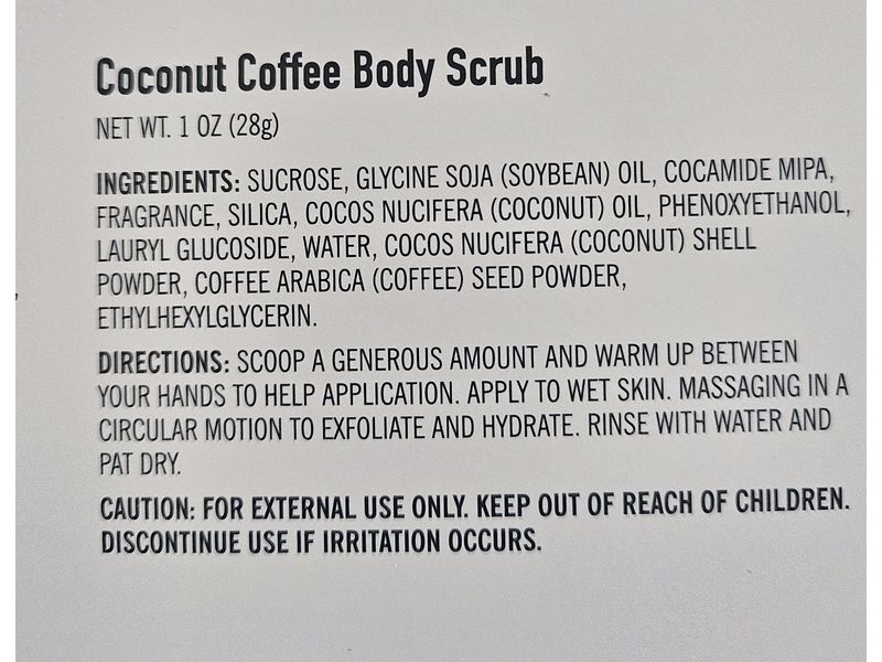 Trader Joe's Body Scrub, Coconut Coffee, 1 oz/28 g