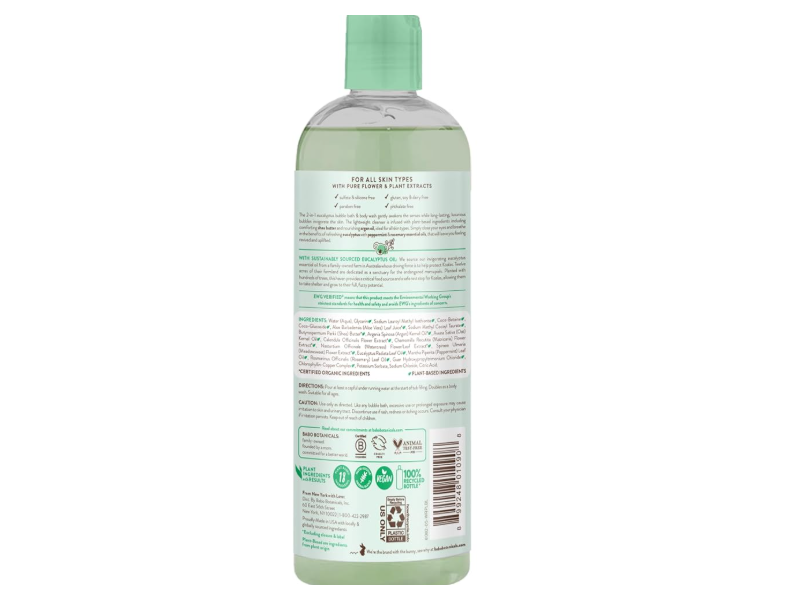 Babo Botanicals Plant Based Bubble Bath & Wash, Eucalyptus + Rosemary & Peppermint, 15 fl oz/450 mL