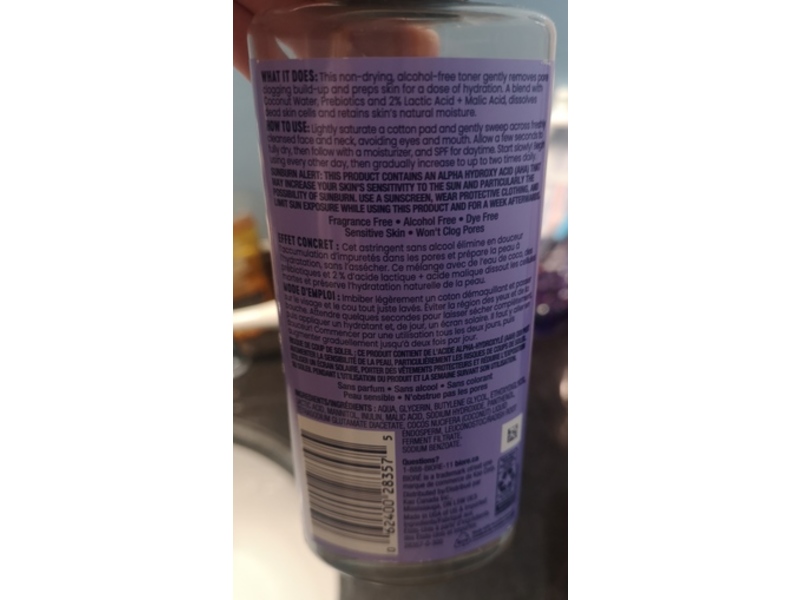 Biore Hydrate & Glow Toner, Coconut Water Prebiotics + Lactic Acid, 8 fl oz/235 mL